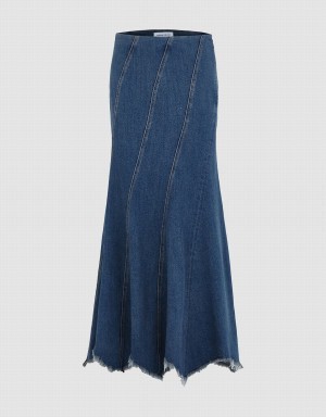 Jupes Urban Revivo Raw Hem Fishtail Denim Femme Bleu | BWL3463IO