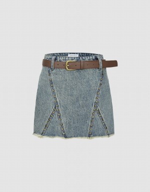 Jupes Urban Revivo Raw Hem Mini Denim Femme Bleu | AHP3996NU