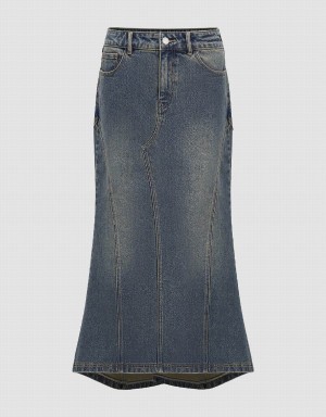 Jupes Urban Revivo Split Hem Midi Fishtail Denim Femme Bleu | YBW1984WF