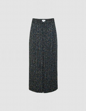 Jupes Urban Revivo Tweed Midi Femme Noir Multicolore | JCT1783VK