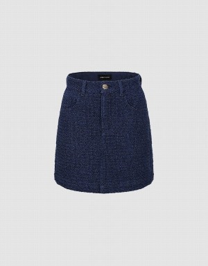 Jupes Urban Revivo Tweed Mini A-Line Denim Femme Bleu | HWB588PH