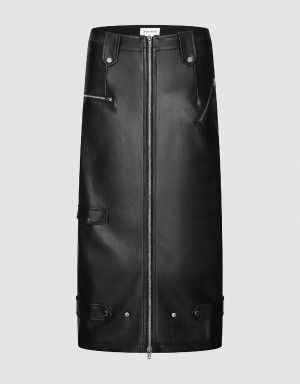 Jupes Urban Revivo Zip Up Midi Vegan Cuir Femme Noir | VTI5822EP