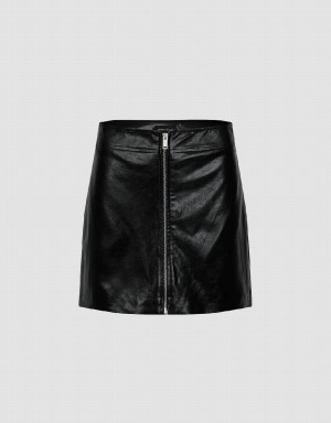 Jupes Urban Revivo Zippé Front Vegan Cuir Mini A-Line Femme Noir | SGL1778XT