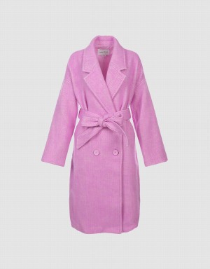 Manteaux Urban Revivo Belted Woolen Femme Rose | WQQ9365DV