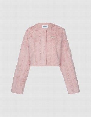 Manteaux Urban Revivo Furry Crew Neck Droit Femme Rose | UBF2349SB