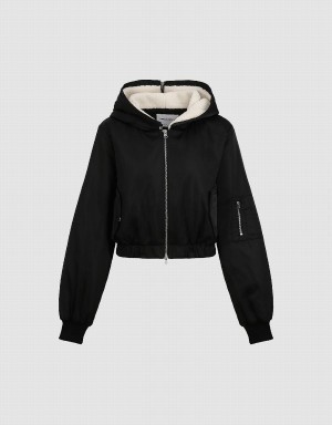 Manteaux Urban Revivo Zippé Front Encapuchonné Rembourré Femme Noir | UEX3146NG