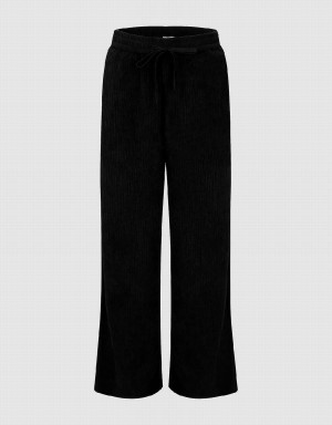 Pantalon Urban Revivo Drawstring Taille Tricoté Larges-Leg Femme Noir | FPO1753DZ