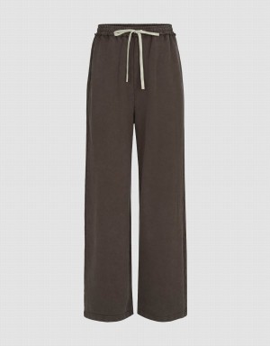 Pantalon Urban Revivo Drawstring Taille Tricoté Droit Femme Marron Foncé | VRO4985BV