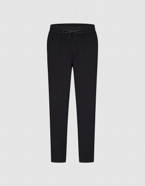 Pantalon Urban Revivo Drawstring Taille Tricoté Droit Homme Noir | AHO976XS