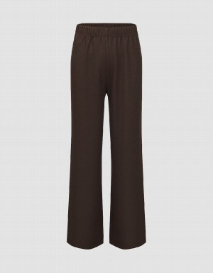 Pantalon Urban Revivo Elastic Taille Tricoté Larges-Leg Femme Marron | QGC5976YN