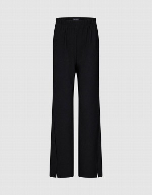 Pantalon Urban Revivo Elastic Taille Tricoté Larges-Leg Femme Noir | PCZ4458AO