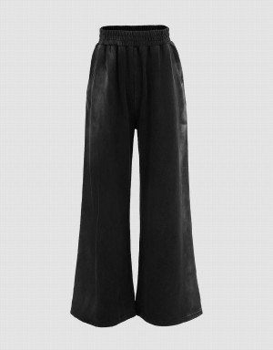 Pantalon Urban Revivo Elastic Taille Tricoté Droit Femme Noir | UEI131ER