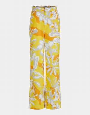 Pantalon Urban Revivo Floral Jacquard Larges Leg Femme Jaune | KEU2962BU