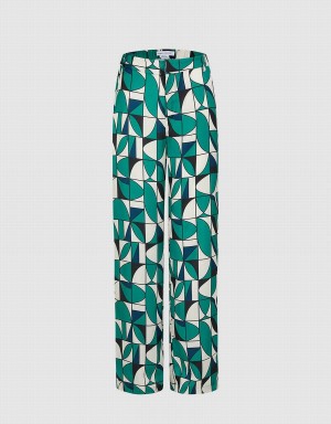 Pantalon Urban Revivo Geometric Print Larges Leg Femme Vert Noir Blanche | EFO3357BX