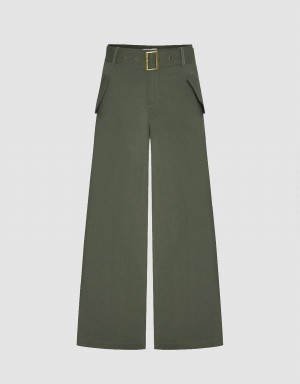 Pantalon Urban Revivo Larges-Leg With Belt Femme Vert | ETI3749JO