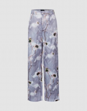 Pantalon Urban Revivo Printed Droit Femme Grise Clair | JSJ6086IF