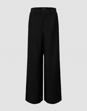 Pantalon Urban Revivo Rayé Larges-Leg Femme Noir | KZI1355TB