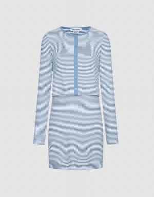 Peignoir Urban Revivo 2 In 1 Rayé Tricoté Femme Bleu | GRE899NC