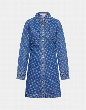 Peignoir Urban Revivo Allover Jacquard Ruched Button Up Denim Femme Bleu | YOO5272CQ