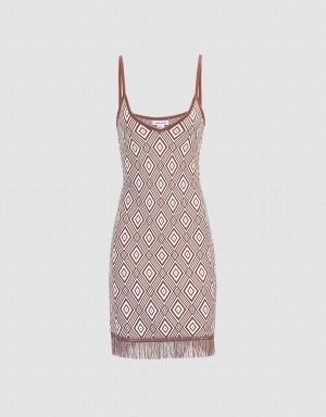 Peignoir Urban Revivo Argyle Pattern Raw Hem Tricoté Bodycon Cami Femme Marron | JGU7241LK