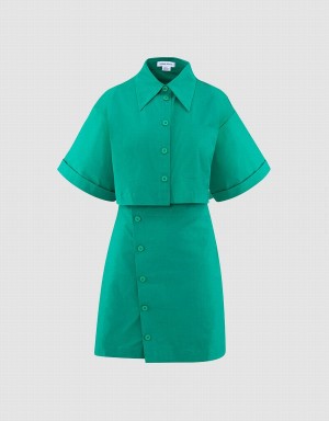 Peignoir Urban Revivo Button Down A-Line Collar Femme Vert | OAA6563IO