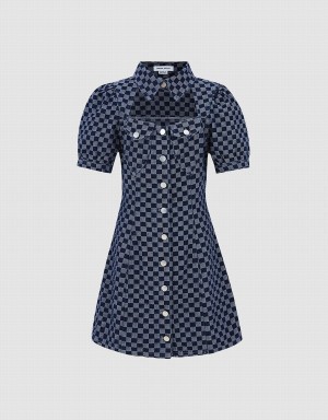 Peignoir Urban Revivo Checkered Cut Out Front Denim Femme Bleu | GOS3712GV