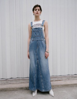 Peignoir Urban Revivo Denim Pinafore Femme Bleu | RHC7494SX