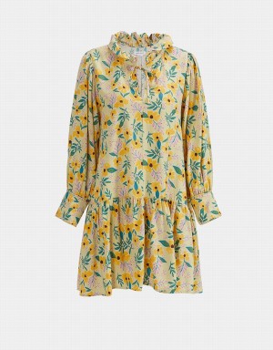 Peignoir Urban Revivo Floral Print Knot Front Ruffle Hem Femme Jaune | QXA7336IS