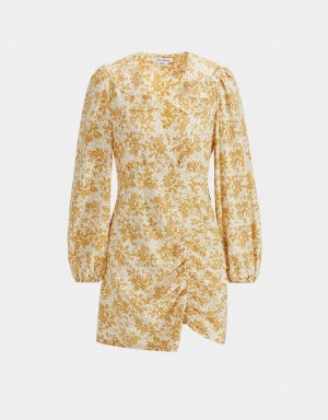 Peignoir Urban Revivo Floral Print Ruffled Collar Ruched Femme Jaune | SUA979PL