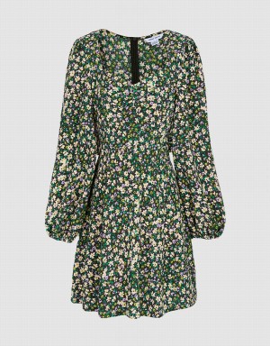 Peignoir Urban Revivo Floral Print Sweetheart Long Sleeve Femme Vert | IFK8448WB