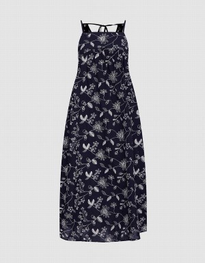 Peignoir Urban Revivo Floral Sans Manches Midi Femme Noir | ERK1448SP