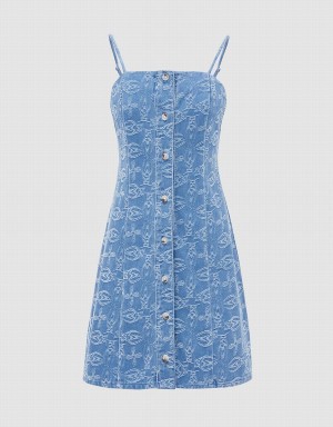 Peignoir Urban Revivo Geo Pattern Denim Cami Femme Bleu | TBO3290FO