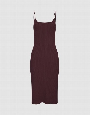 Peignoir Urban Revivo Nervuré Knit Midi Cami Femme Marron | MSP4589ME