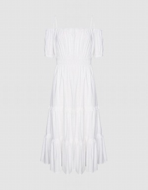 Peignoir Urban Revivo Plain Cold Shoulder Tiered Midi Femme Blanche | ZAN3552BO