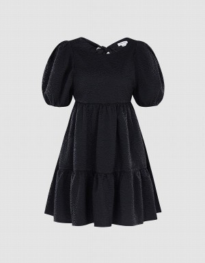 Peignoir Urban Revivo Plain Puff Sleeve Ruffle Hem Femme Noir | QPH4314LN