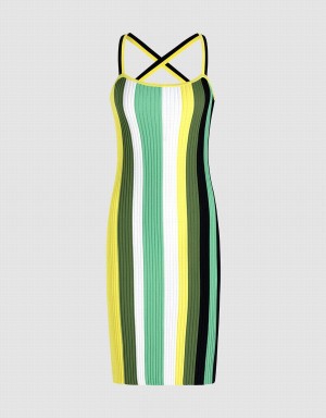 Peignoir Urban Revivo Rayé Sans Manches Tricoté Bodycon Femme Vert Multicolore | GAA5610GA