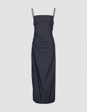 Peignoir Urban Revivo Ruched Midi Denim Femme Bleu | GIO6054ZW