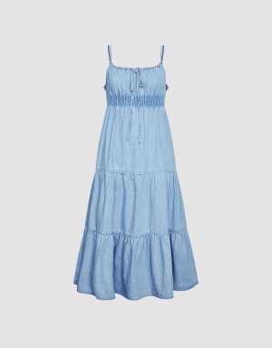 Peignoir Urban Revivo Shirred Taille Tiered Cami Denim Femme Bleu | VXZ8651DY