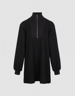 Peignoir Urban Revivo Zippered Stand Collar Knit Femme Noir | ZDN6283PS