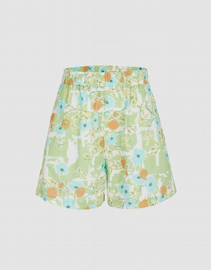 Short Urban Revivo Allover Print Elastic Taille Femme Vert | QKQ8025JR