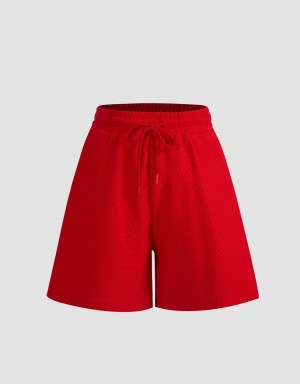 Short Urban Revivo Drawstring Taille Tricoté Femme Rouge | GMH9774DP