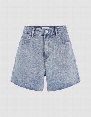 Short Urban Revivo Raw Hem Denim Femme Bleu | KXM4937UU