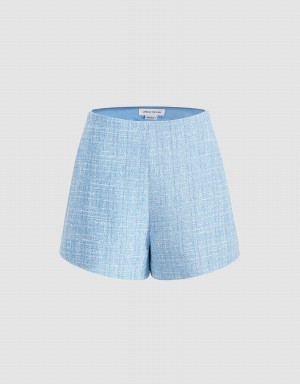 Short Urban Revivo Tweed Flecked Femme Bleu | ZYF7537HB