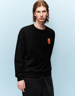 Sweats Urban Revivo Embossed Crew Neck Homme Noir | HXT4480GL