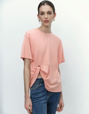 T Shirts Urban Revivo Asymmetric Crew Neck Femme Rose | XKJ5938WU