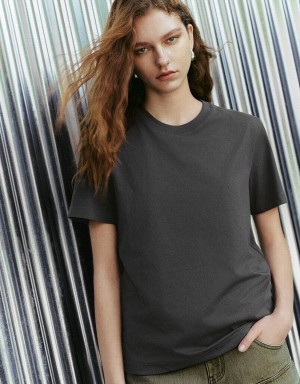 T Shirts Urban Revivo Basic Crew Neck Loose Femme Grise | RUT7119AX