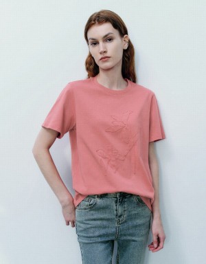 T Shirts Urban Revivo Crew Neck Droit Femme Rose | KHX8682BE