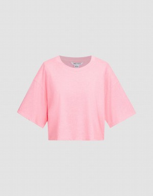 T Shirts Urban Revivo Crew Neck Loose Femme Rose Rouge | RMH6085DK