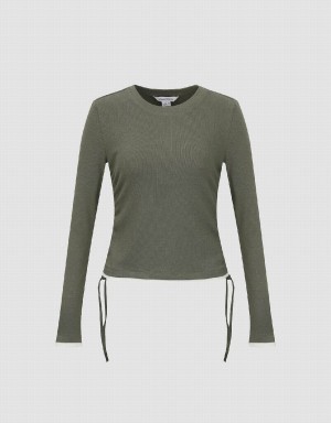 T Shirts Urban Revivo Crew Neck Mince Femme Vert | IYZ3149BE