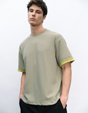 T Shirts Urban Revivo Crew Neck Tricoté Homme Vert | XJV7975ML